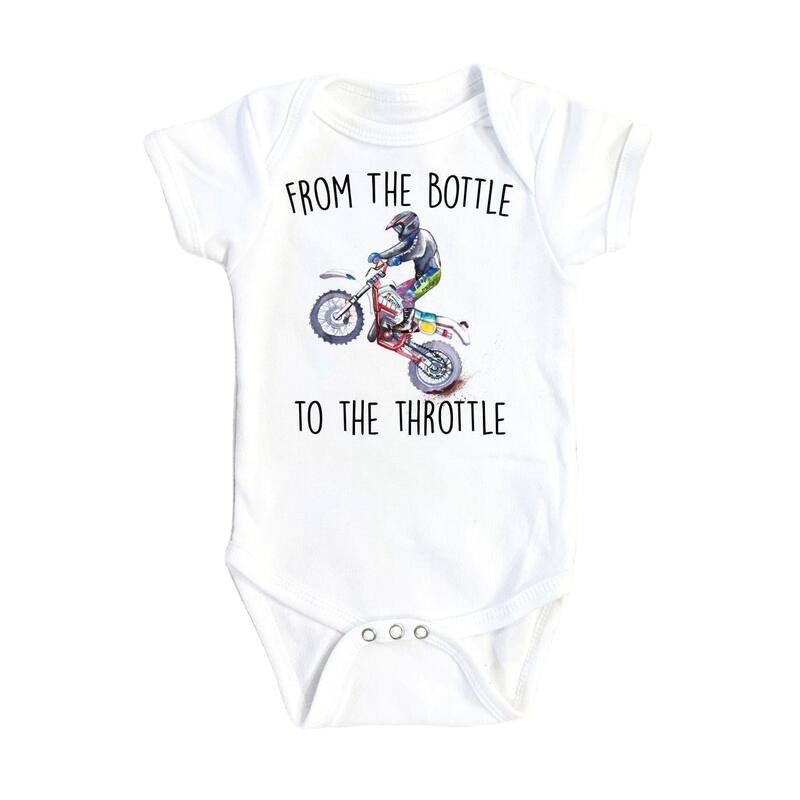 Dirt Bike Thorttle - Baby Boy Girl Clothes Infant Bodysuit Funny Cute Newborn - White - 3-6M