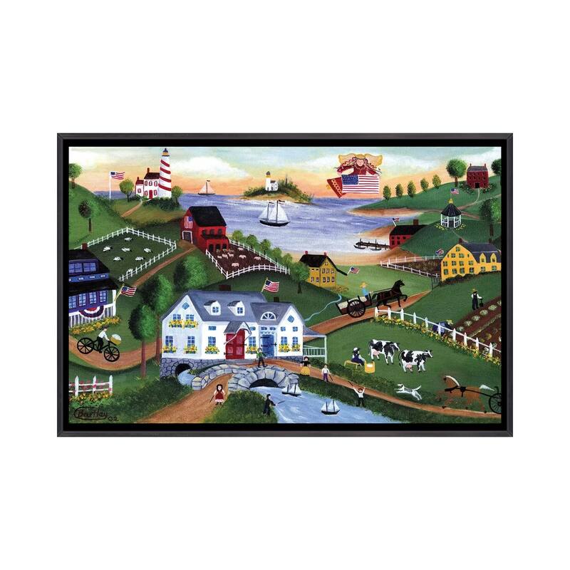 iCanvas "American Folk Art Seadise With Angel" by Cheryl Bartley Framed - Ebony - 18x26