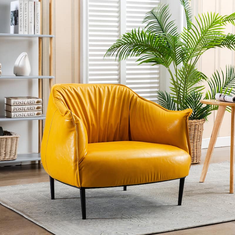 KINWELL 33" Wide Faux Vegan Leather Upholstery Barrel Chair