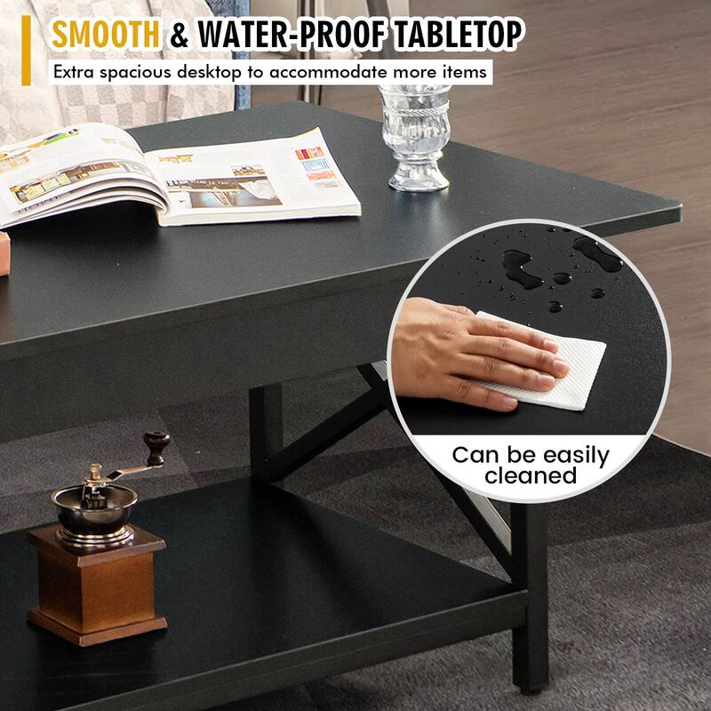 Gymax Coffee Table Industrial 2-Tier w/ Storage Shelf &Storage Shelf