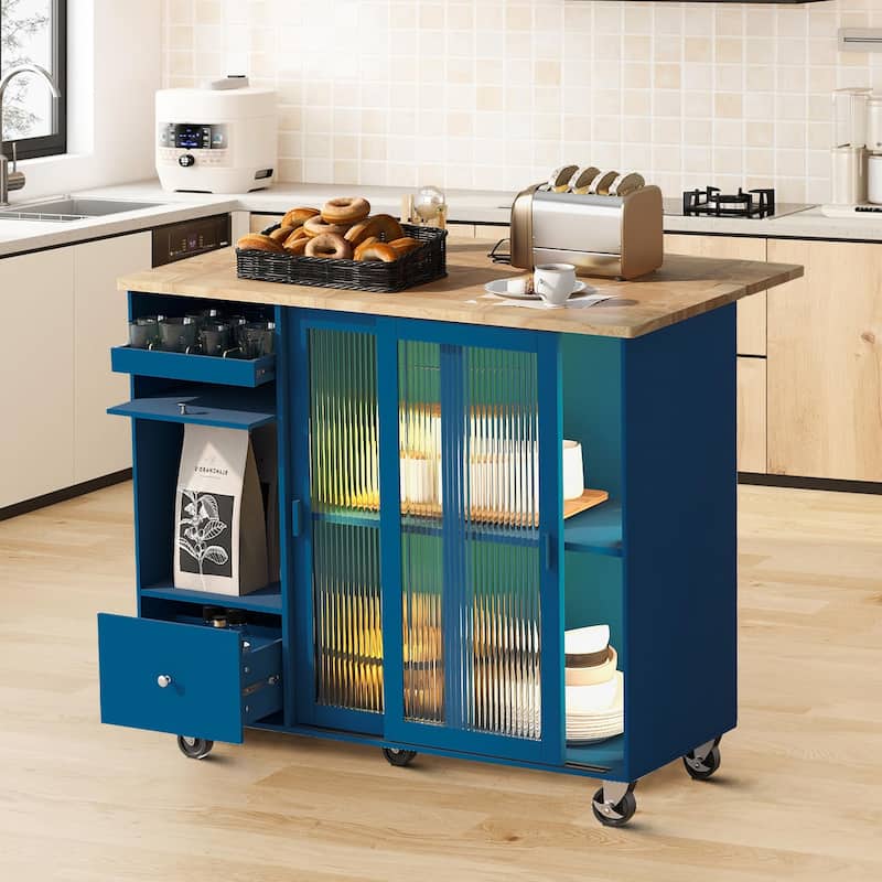 Modern Stylish Freestanding Wooden Kitchen Island Cart with LED Lights