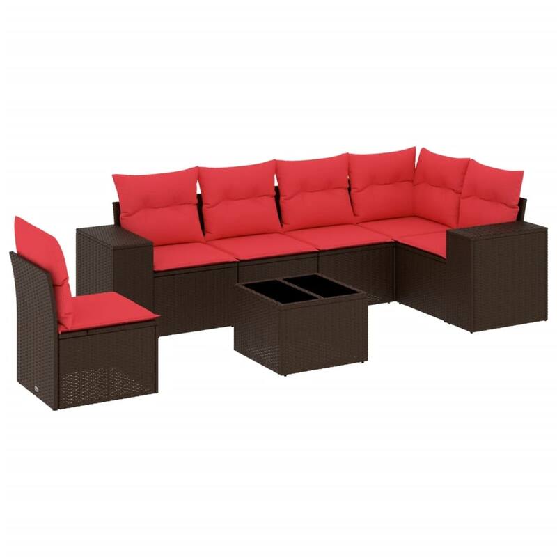 vidaXL 6/7 Piece Patio Sofa Set with Cushions Black/Brown/Gray Poly Rattan - 24.4 x 24.4 x 27.2
