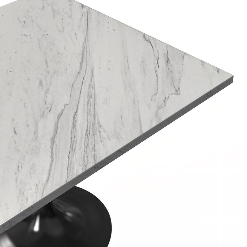 LeisureMod Verve Square Dining Table with Resin Top and Black Steel Base for Kitchen and Dining Room