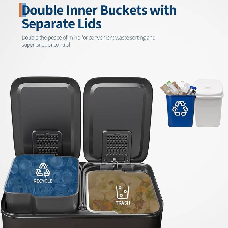2 x 15 L Soft-Close Lid Dual-compartment Kitchen Pedal Trash Can