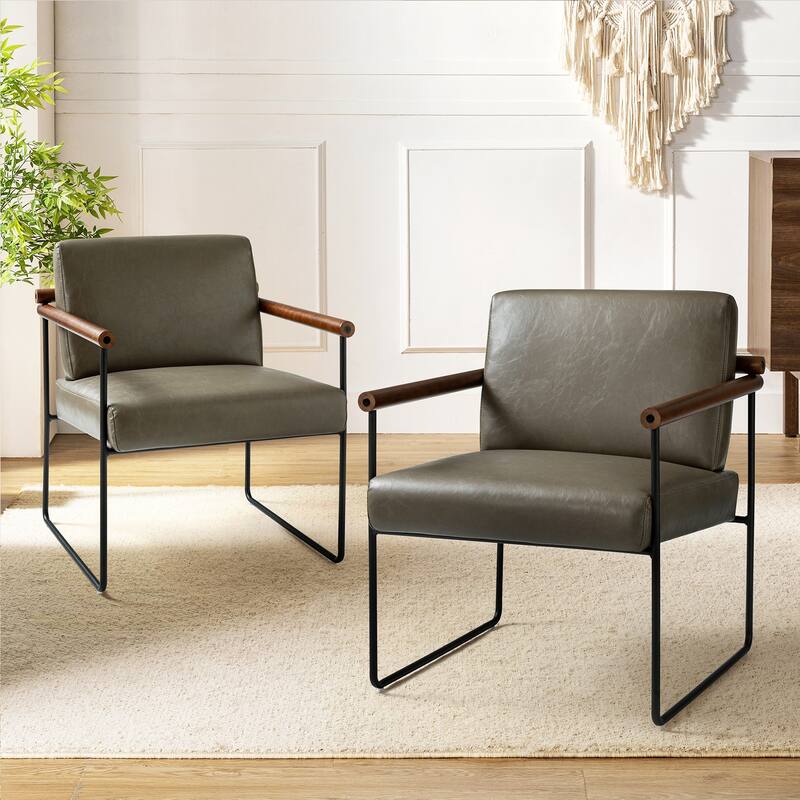 Justo Modern Accent Armchair with Metal Base and Removable Cushion Set Of 2 By HULALA HOME - Grey