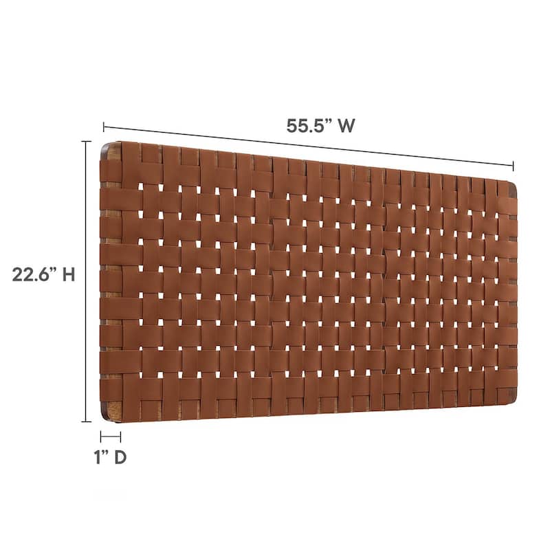 Ditmas Solid Wooden Brown Leather Basket Weaved Floating Full Size Headboard