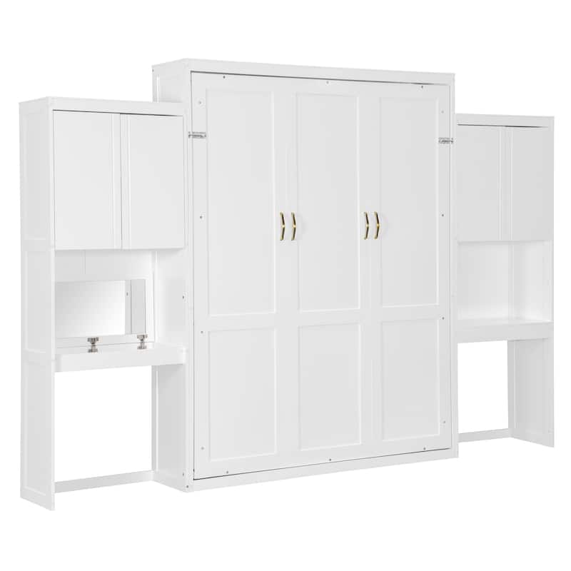 Queen Murphy Bed with Flip-Up Vanity Desk and Dual Side Cabinets by Harper&Bright Designs