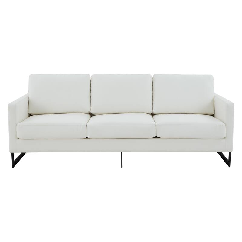 Lincoln Modern Minimalist Leather 3-Seater Sofa Couch w Removable Cushions in Stainless Steel Base for Living Room Bedroom