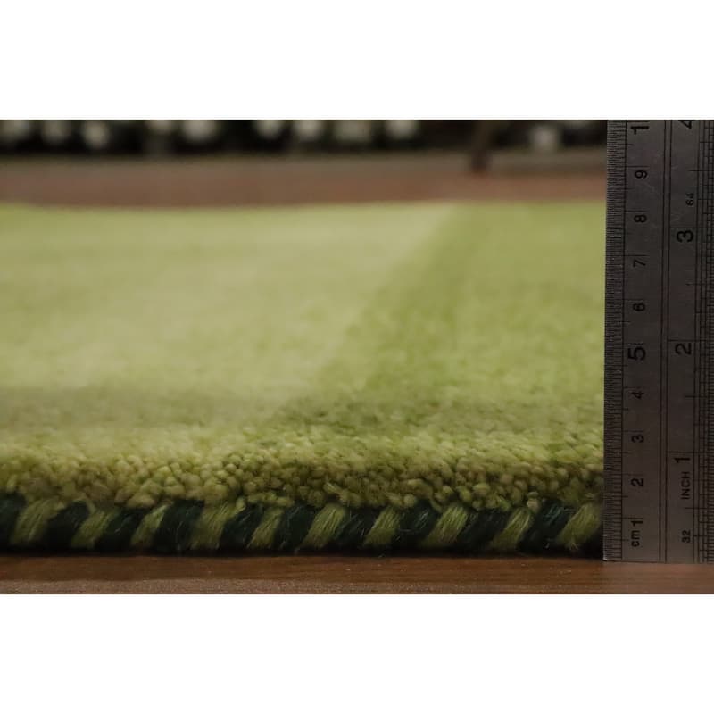 Hand Knotted Oriental 100% Wool Carpet Modern Stripe Green Gabbeh Area Rug - 6' 7'' X 5' 0''