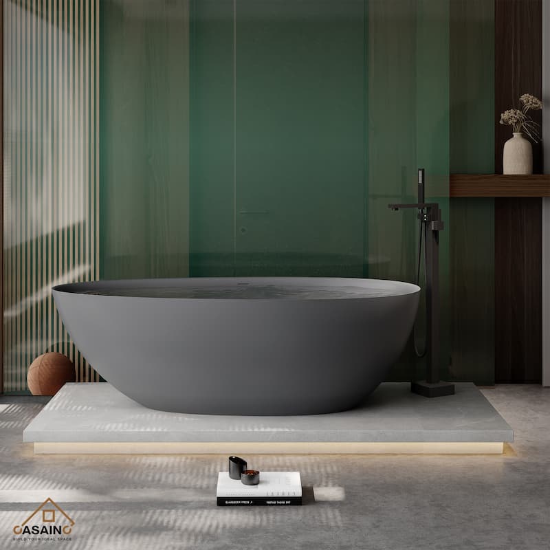 67" Solid Surface Freestanding Bathtub in Matte White/Black/Grey