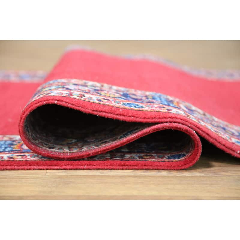 Hand Knotted Oriental 100% Wool Carpet Traditional Solid Red Kashan Runner Rug - 32' 7'' X 3' 3''