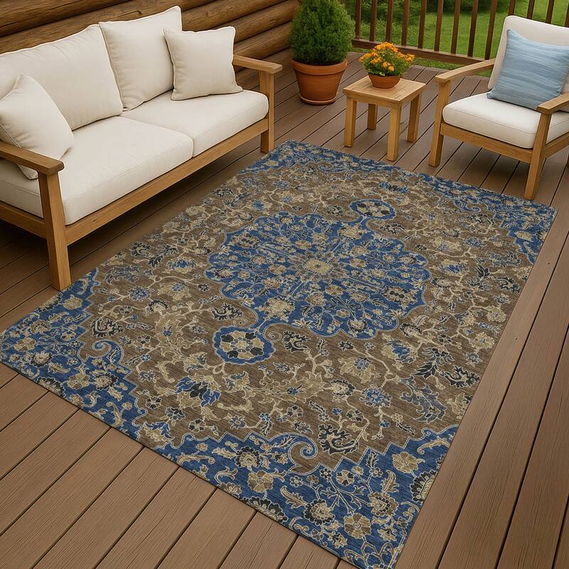 Machine Washable Indoor/ Outdoor Traditional Savannah Chantille Rug - Navy - 2'6" x 3'10"