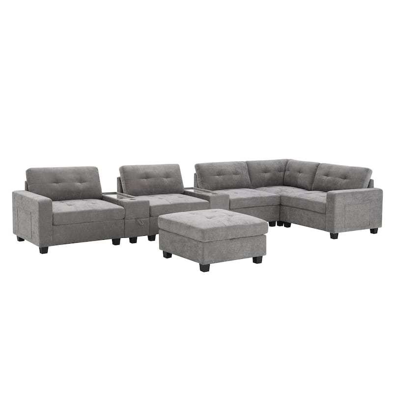 U Shaped Sectional Couch Set w/ USB Charger, Storage Drawers & Pockets