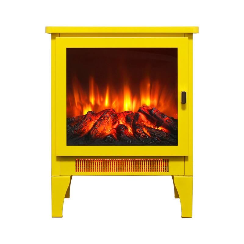 17 inch Freestanding Electric Fireplace Stove heater with 3D Flame effect,Lemon Yellow
