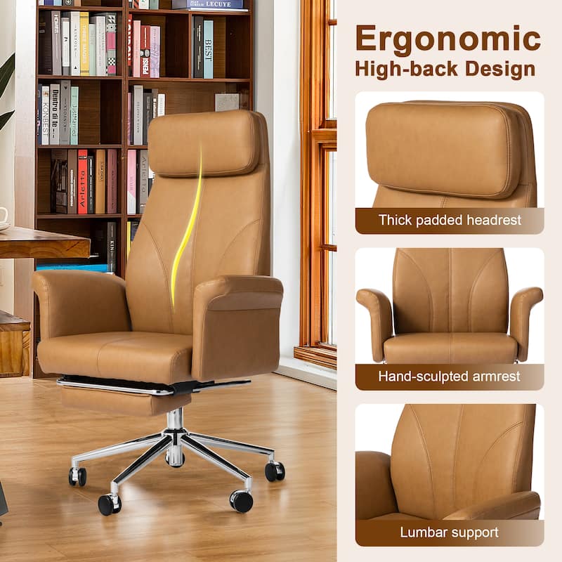 Glitzhome 49"H Modern Adjustable Swivel High Back Ergonomic Office Chair with Armrest and Extendable Footrest