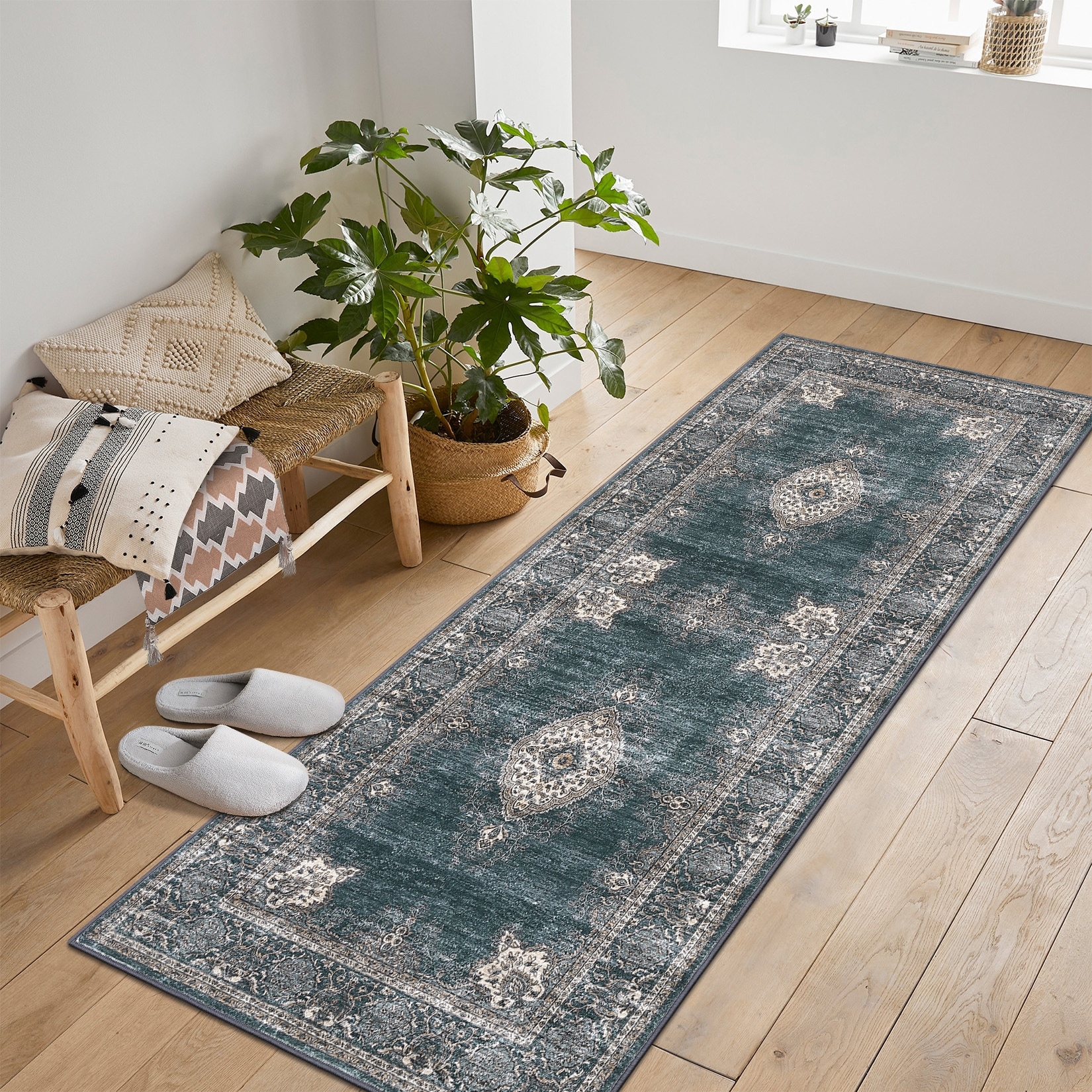 Area Rugs for Living Room Floral Vintage Soft Non Slip Machine Washable Distressed Rug for Bedroom Dining Room