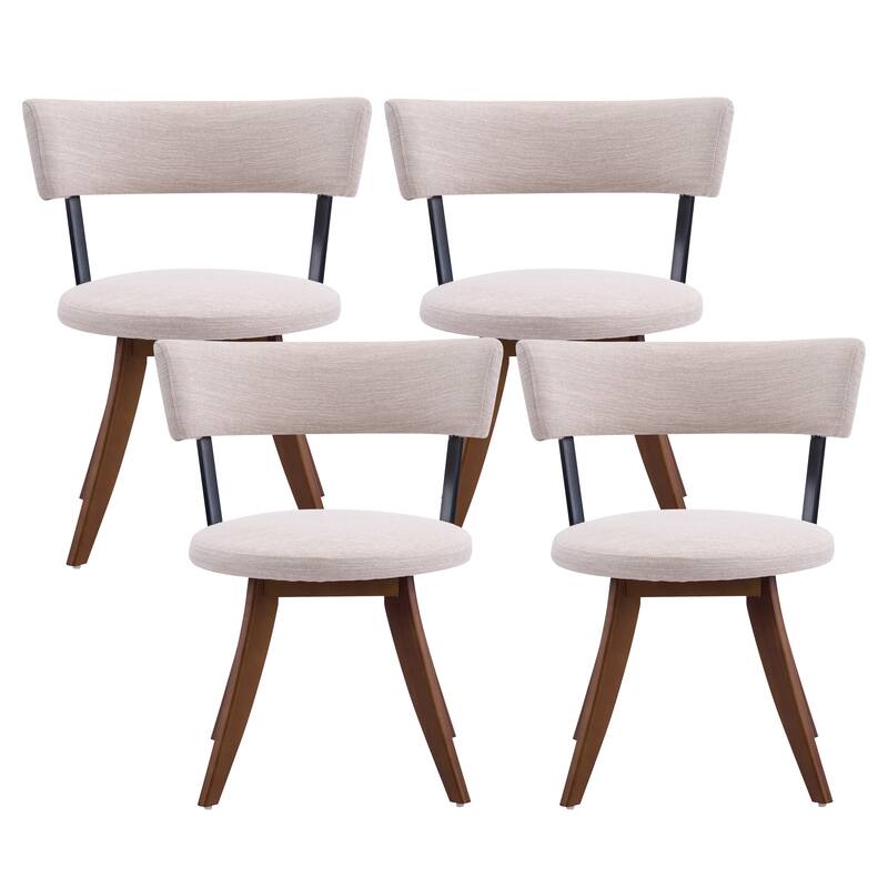 Christopher Knight Home - Modern Upholstered Rubber Wood Dining Chairs with Curved Back - Beige,Walnut - Set of 4