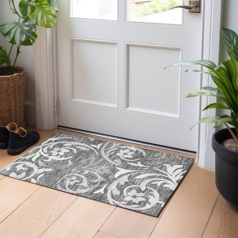 Premium Washable Super Soft Contempory Scroll Mayfield Rug - Charcoal - 1' 8" x 2' 6" - Rectangle