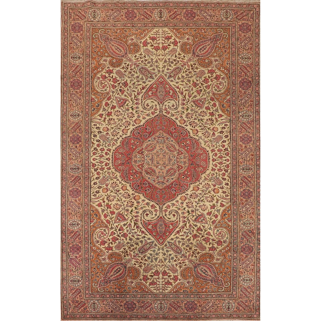 Floral Anatolian Turkish Vintage Rug Hand-Knotted Oriental Wool Carpet - 6'7" X 9'10"