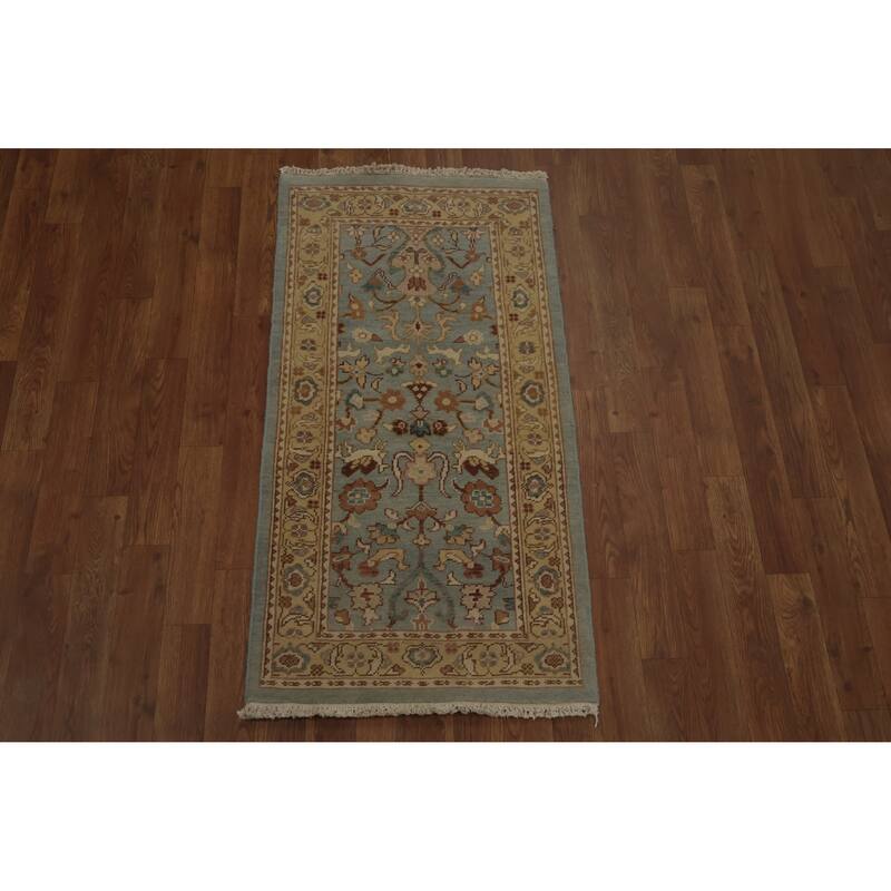 Hand Knotted Oriental 100% Wool Carpet Traditional Floral Navy Blue & Blues Ziegler Area Rug - 3' 10'' X 2' 0''