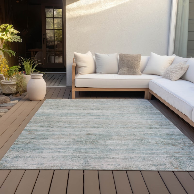 Machine Washable Indoor/Outdoor Watercolor Ombre Chantille Rug - Aqua - 10' x 14'