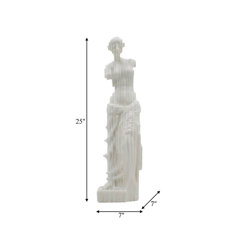 Sagebrook Home 25-inch Arden Oversized Quartz Resin Floor Statuary - Elegant White Home Decor Sculpture - 7" x 7" x 25"