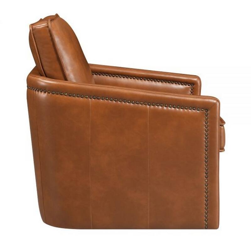 Roco 34 Inch Accent Chair with Swivel, Faux Leather Upholstery, Brown