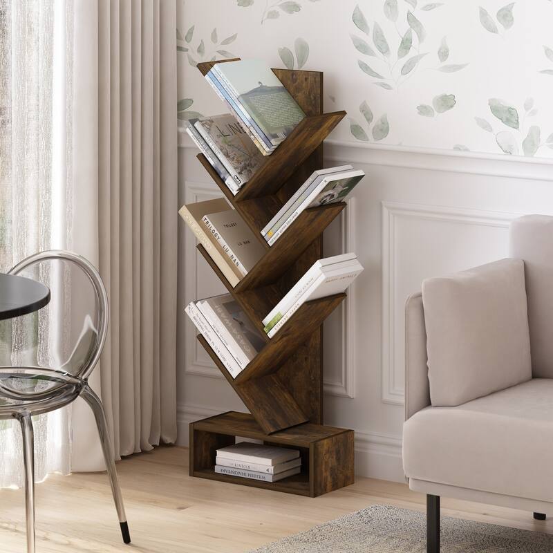 46.18 in. Tall Pine Wood 7-Shelf Bookcase