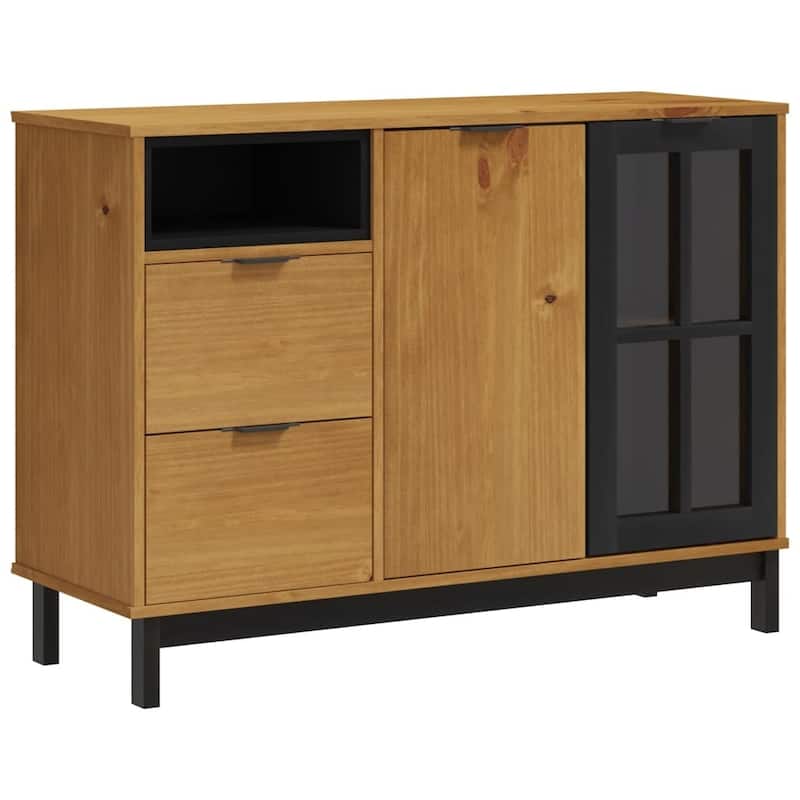 vidaXL Sideboard with Glass Door FLAM 43.3"x15.7"x31.5" Solid Wood Pine - 43.3" x 15.7" x 31.5"