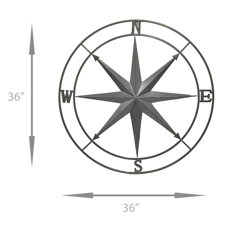 Zeckos Galvanized Metal Nautical Compass Rose Wall Hanging 36 In.