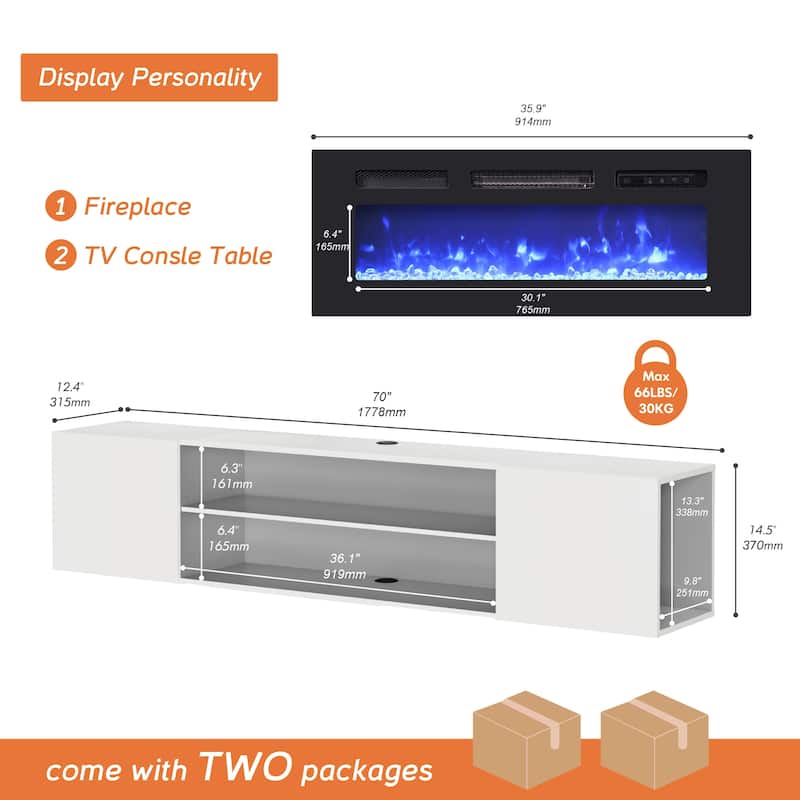 Fireplace TV Shelf Cabinet for Living Room - 70 inch