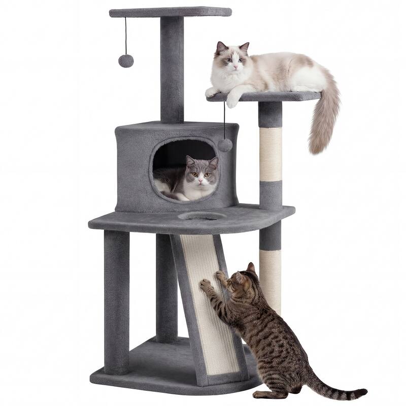 Gymax Cat Tree Multi-Level Cat Tower w/ Top Perches & Cozy Condo - Light Gray