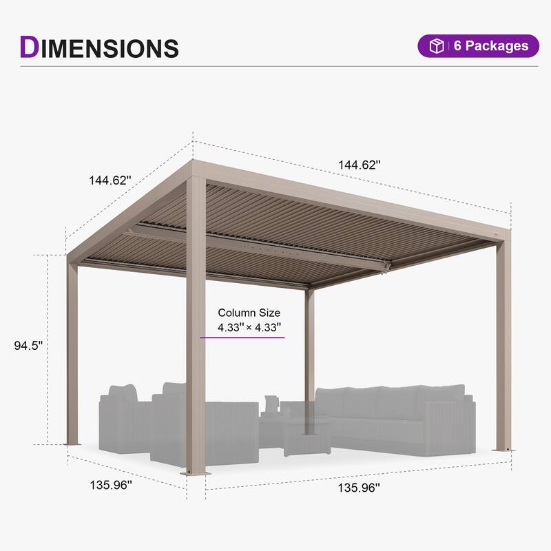 PURPLE LEAF Louvered Pergola with Solar Lights Hardtop Gazebo for Patio