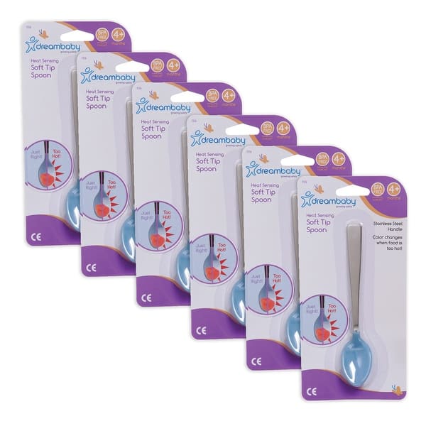 slide 2 of 6, Dreambaby Color Changing Heat Sensing Soft Tip Spoon, Pack of 6 Blue, Orange - Metal