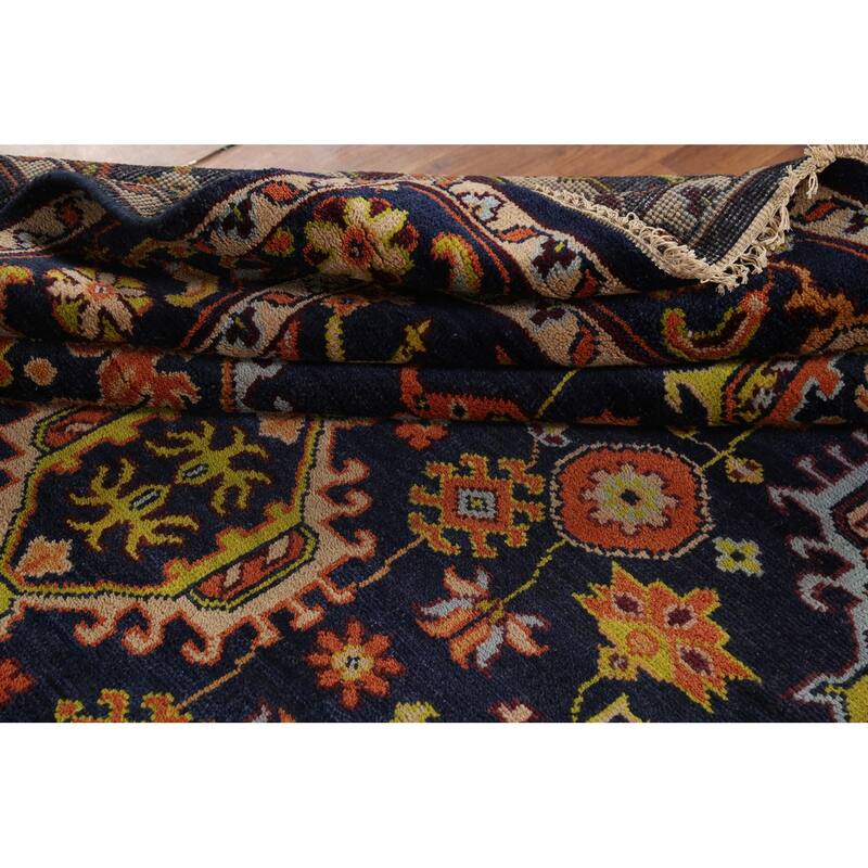 All-Over Blue Geometric Oushak Oriental Area Rug Handmade Wool Carpet - 7'10"x 10'4"