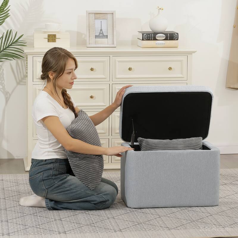 Adeco 21" Linen Storage Ottoman for Living Room - Blue-Gray