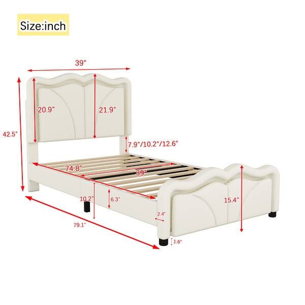dimension image slide 0 of 3, PU Upholstered Platform Bed with Adjustable Headboard and LED Strips
