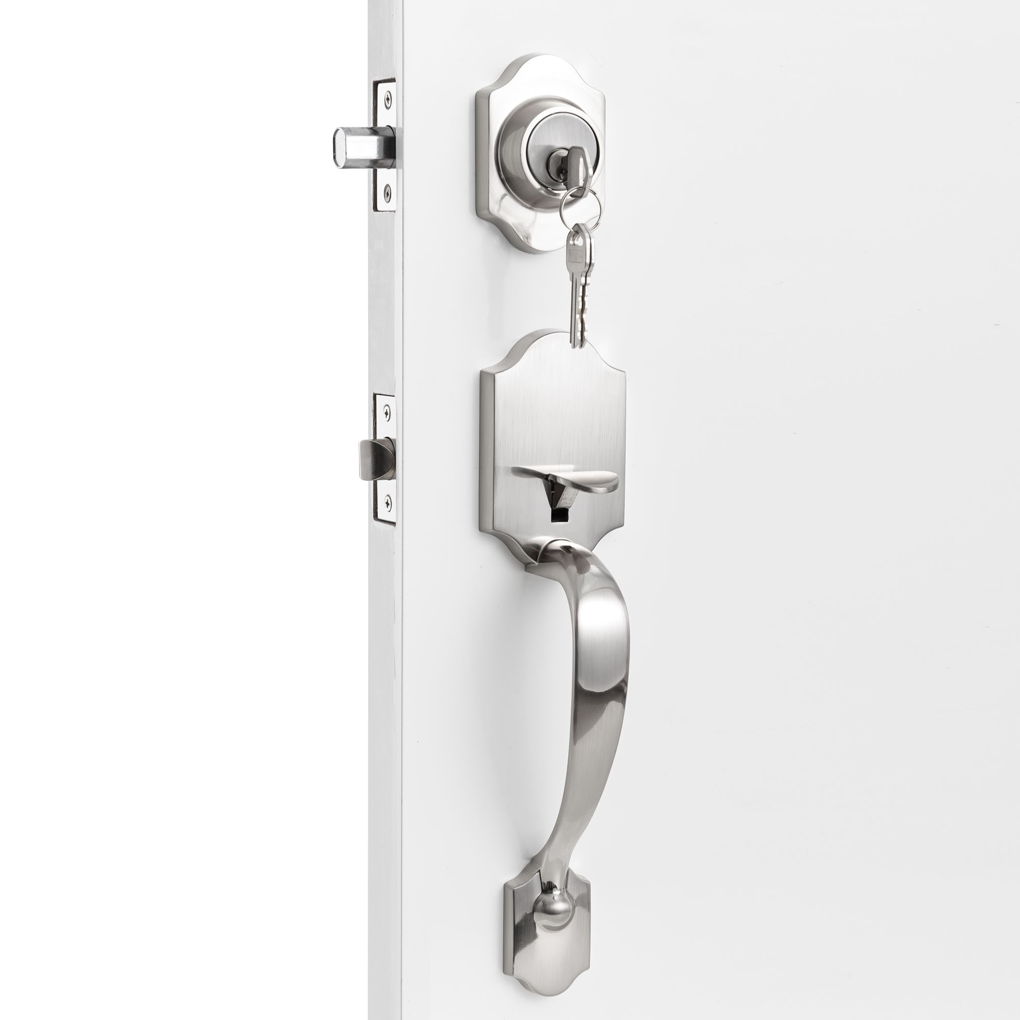 Front Door Satin Nickel Split Hexagonal Handle Door Lock Set