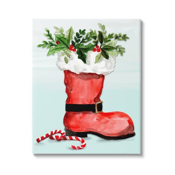 Stupell Red Santa Boot Holly Botanical Bouquet Candy Canes Canvas Wall