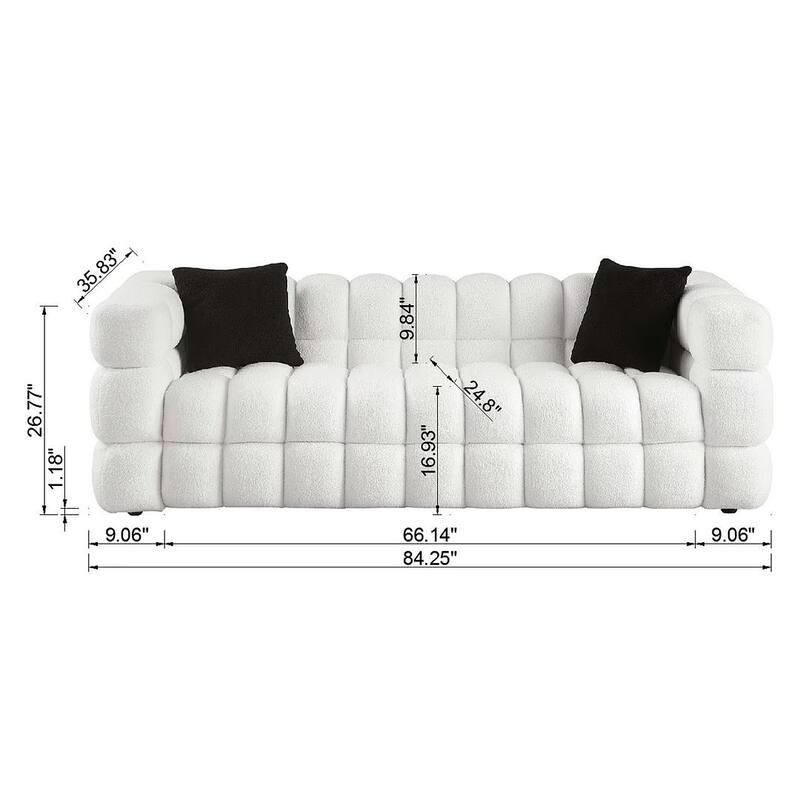 Modern Marshmallow Boucle Sofa with Solid Wood Frame and 2 Pillows