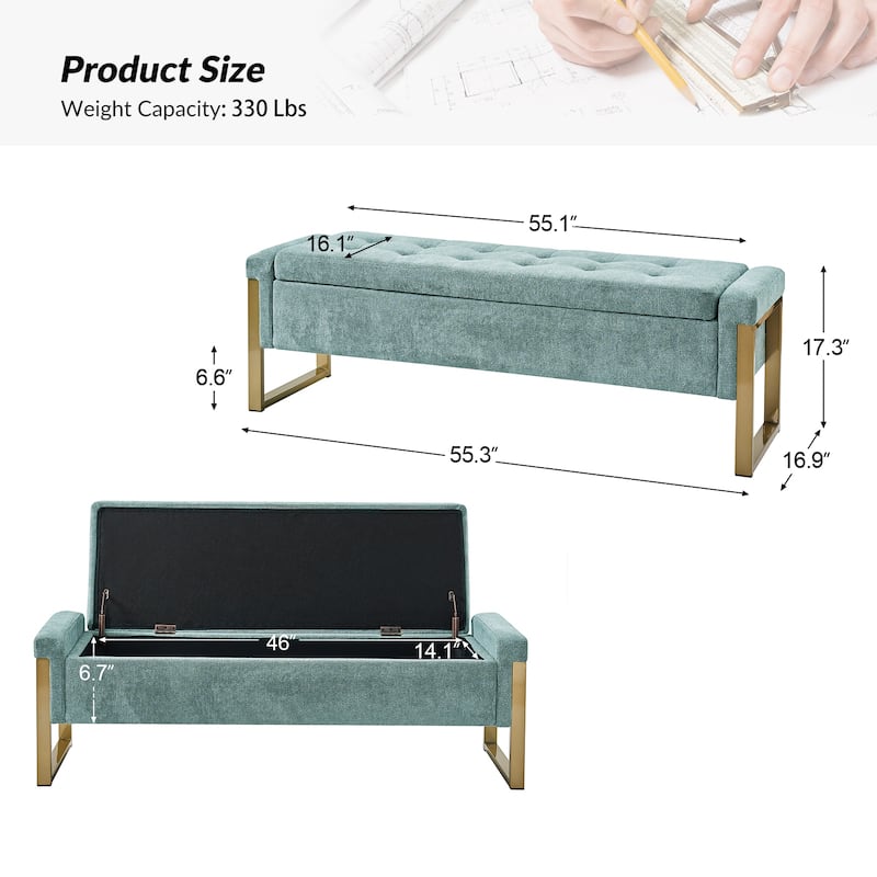 Alina Modern Upholstered Flip Top Storage Bench with Metal Legs by HULALA HOME