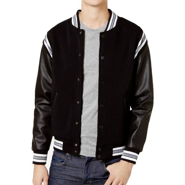 Shop Ring Of Fire Black Mens Medium M Pleather Varsity Baseball