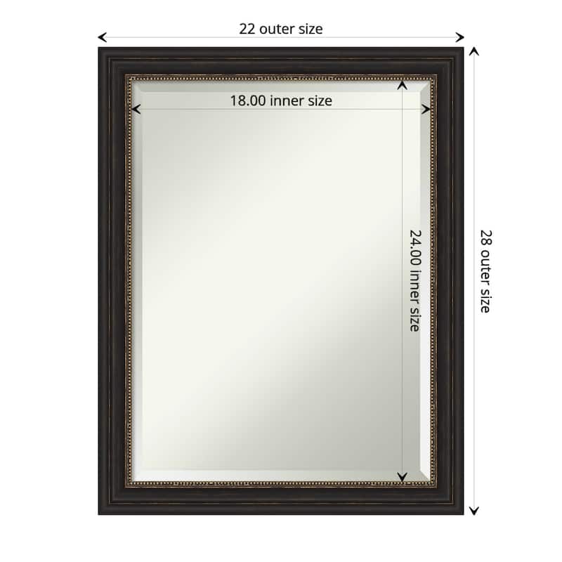 Beveled Bathroom Wall Mirror - Accent Bronze Narrow Frame - Outer Size: 22 x 28 in