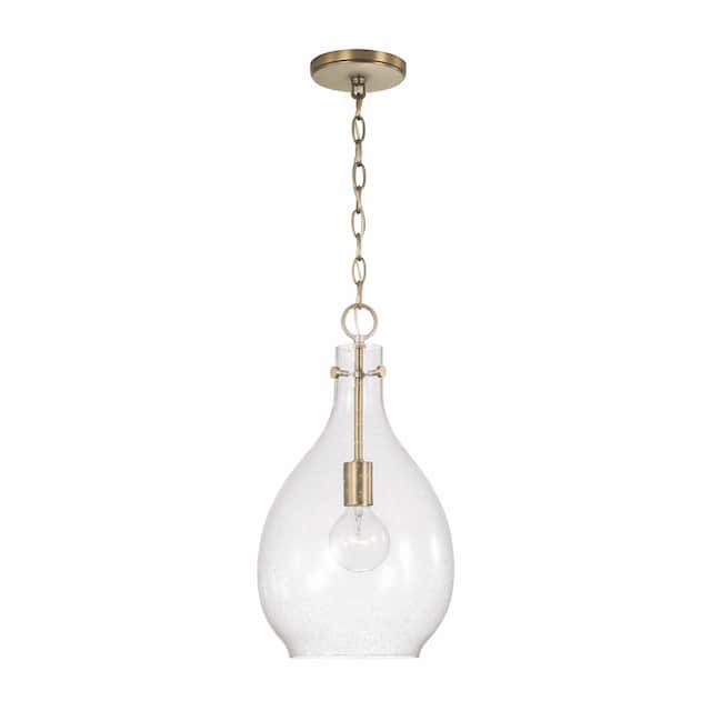 Brentwood 1-light Hanging Pendant - Aged Brass w/ Seeded Glass