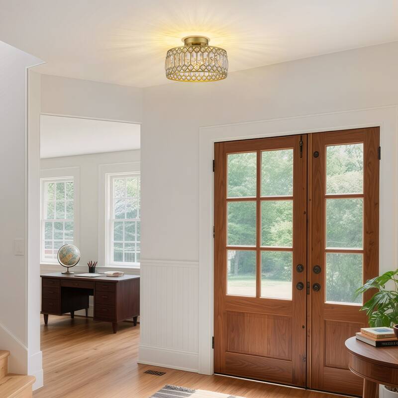 Starsky Luxury Crystal Drum Dimmable Semi Flush Mount Light