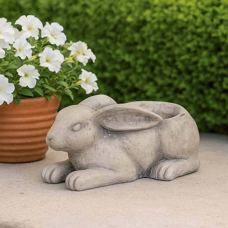 Antique Styled Raw Textured Polyresin Ideal Rabbit Planter, Medium, Gray