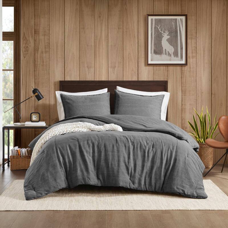 3PCS Full/Queen Twill Washed Comforter Set - Grey