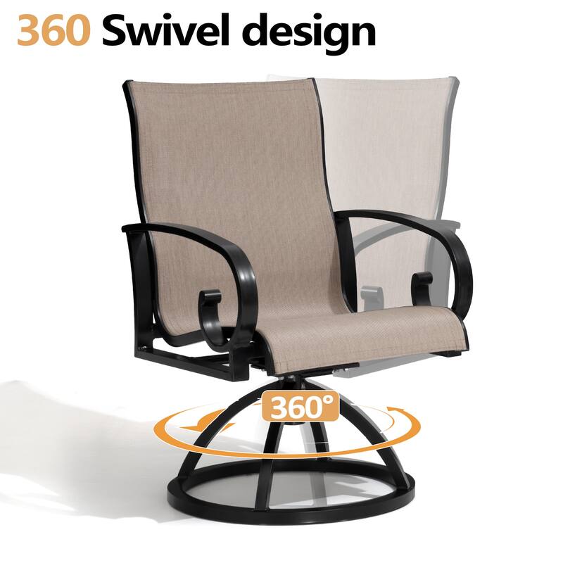 Outdoor Aluminum Patio Swivel Dining Chairs with Sunbrella Fabric