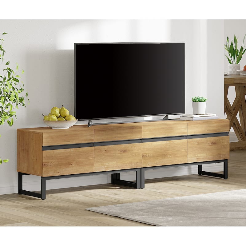 WAMPAT Modern TV Stand Entertainment Center TV Console with Storage Cabinets - 2 Pack - Oak