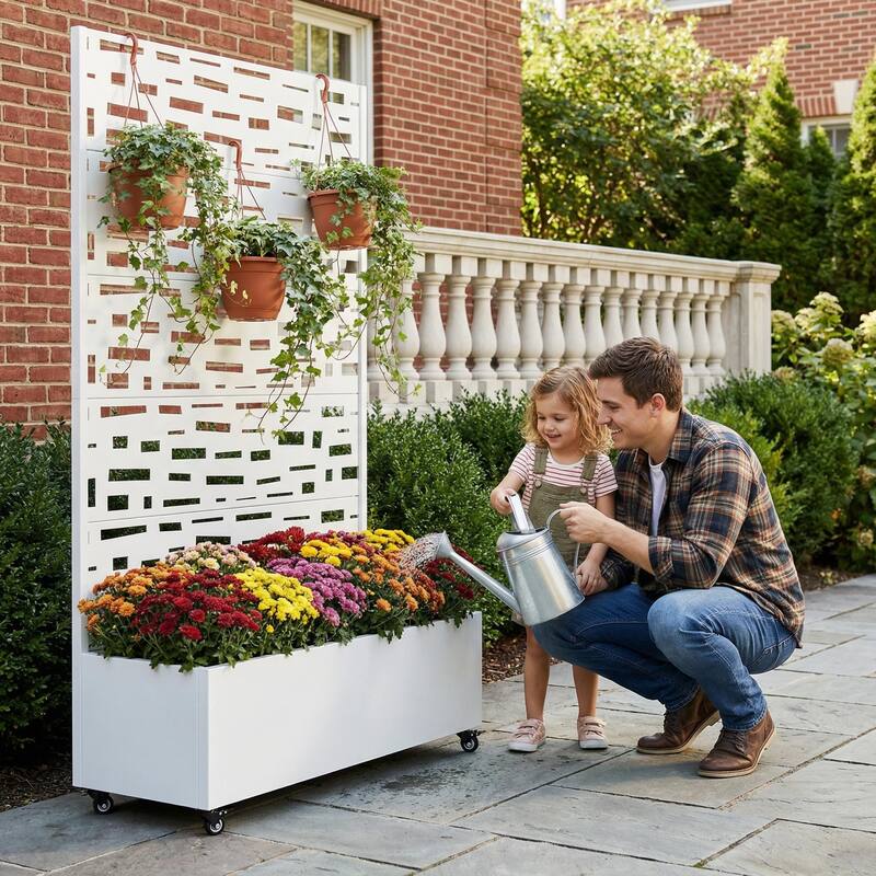 Raised Garden Bed Planter with Trellis Movable Planter Box with Lockable Wheels